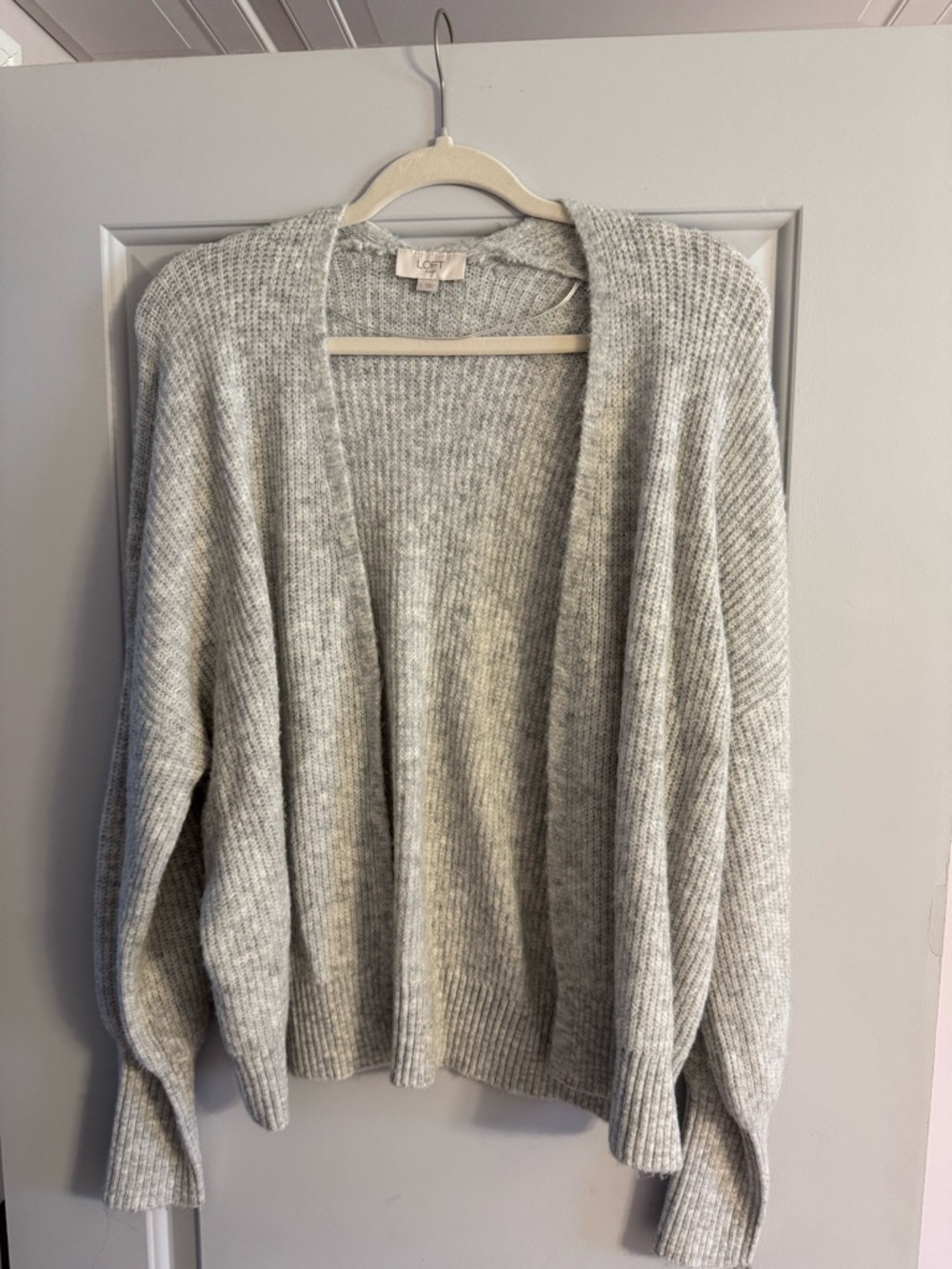 LOFT Light Heather Gray Open-Front Knit Cardigan